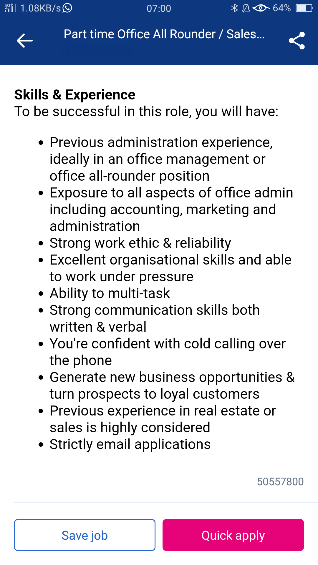 Skills and Experience for Office Admin Support Part time Job Ad in Sydney - Online Customer Service and Sales Training Courses